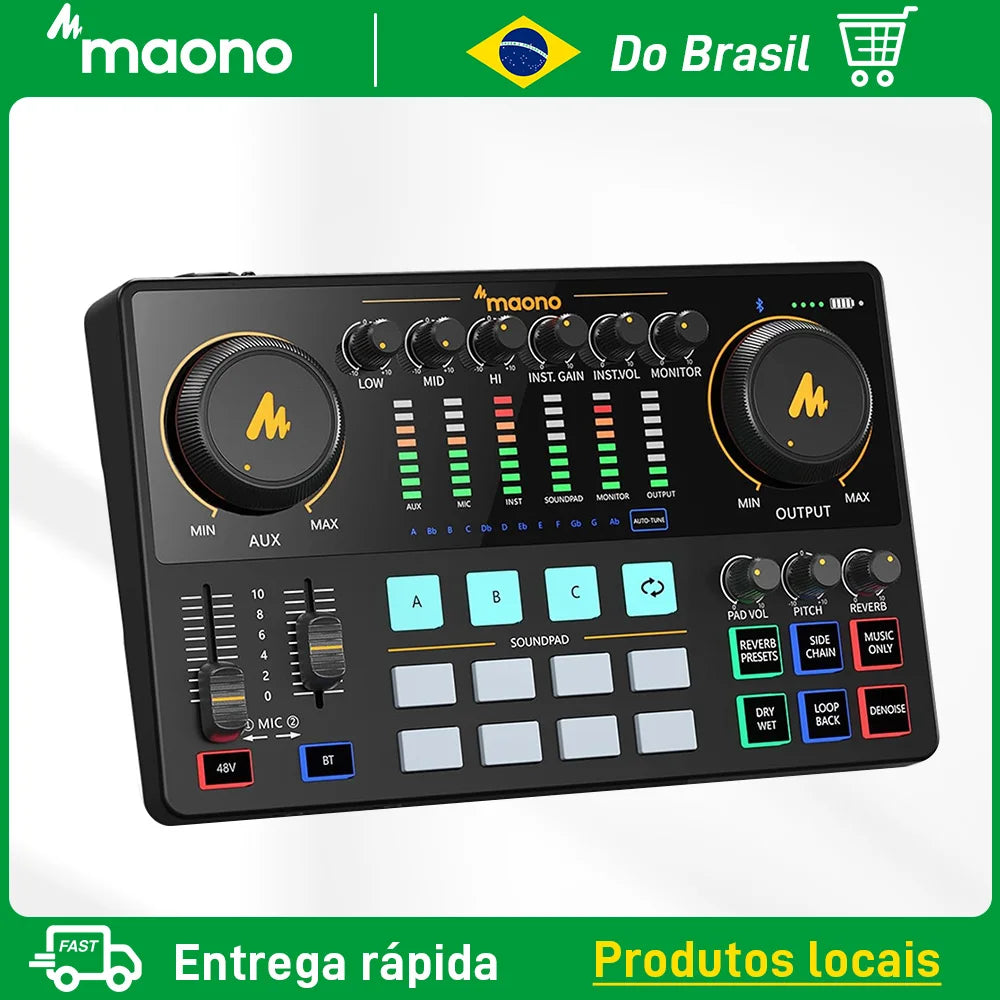 Controlador de mixer Maono AME2 local do Brasil, equipamento de streaming para DJ 11, placa de som para gravação de estúdio de som, estúdio de podcast portátil para gravação e streaming