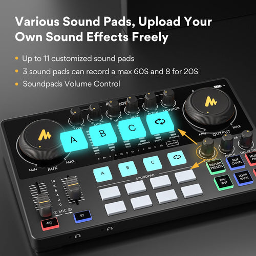 Controlador de mixer Maono AME2 local do Brasil, equipamento de streaming para DJ 11, placa de som para gravação de estúdio de som, estúdio de podcast portátil para gravação e streaming