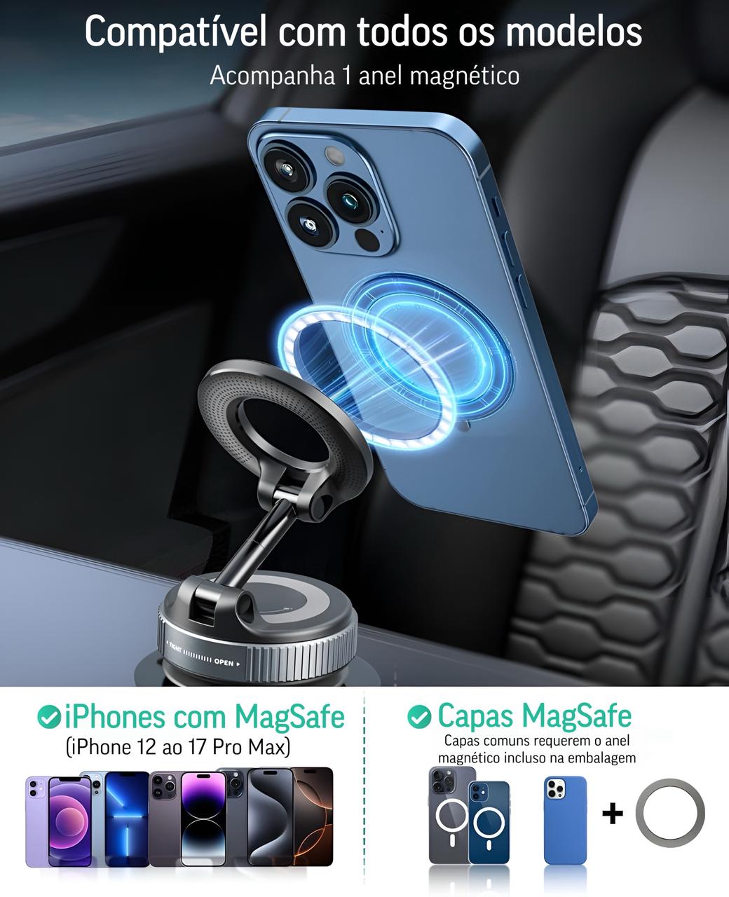 Suporte Celular Magnético Rotativo Dobrável Com Ventosa Kingo S600