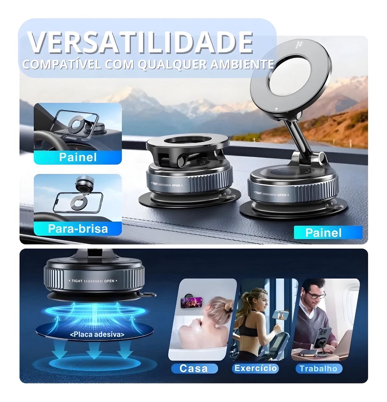 Suporte Celular Magnético Rotativo Dobrável Com Ventosa Kingo S600